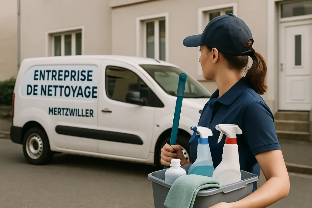 Équipe professionnelle nettoyant un salon dans un appartement de Mertzwiller.