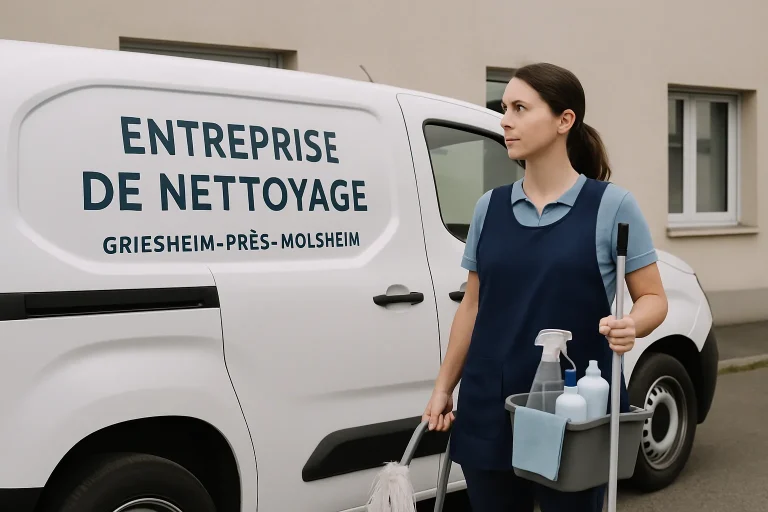 Un agent de nettoyage dans un bureau à Griesheim-près-Molsheim utilise des produits écologiques.