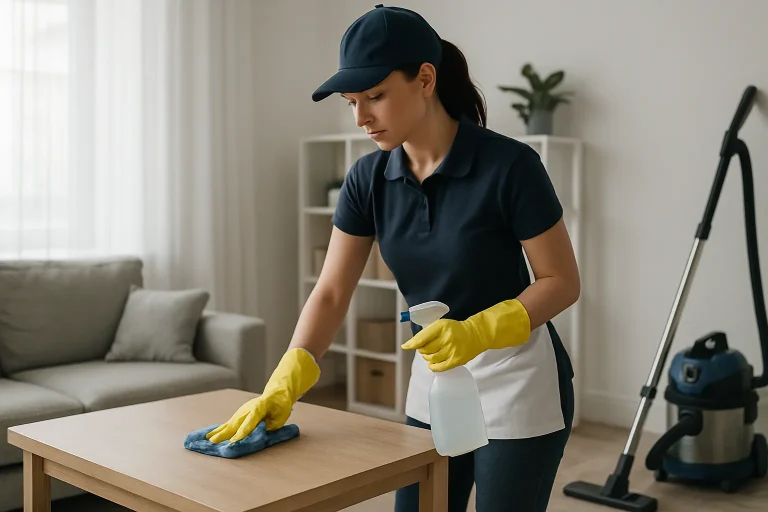 Équipe de nettoyage en action dans un appartement à Drusenheim, équipements visibles.