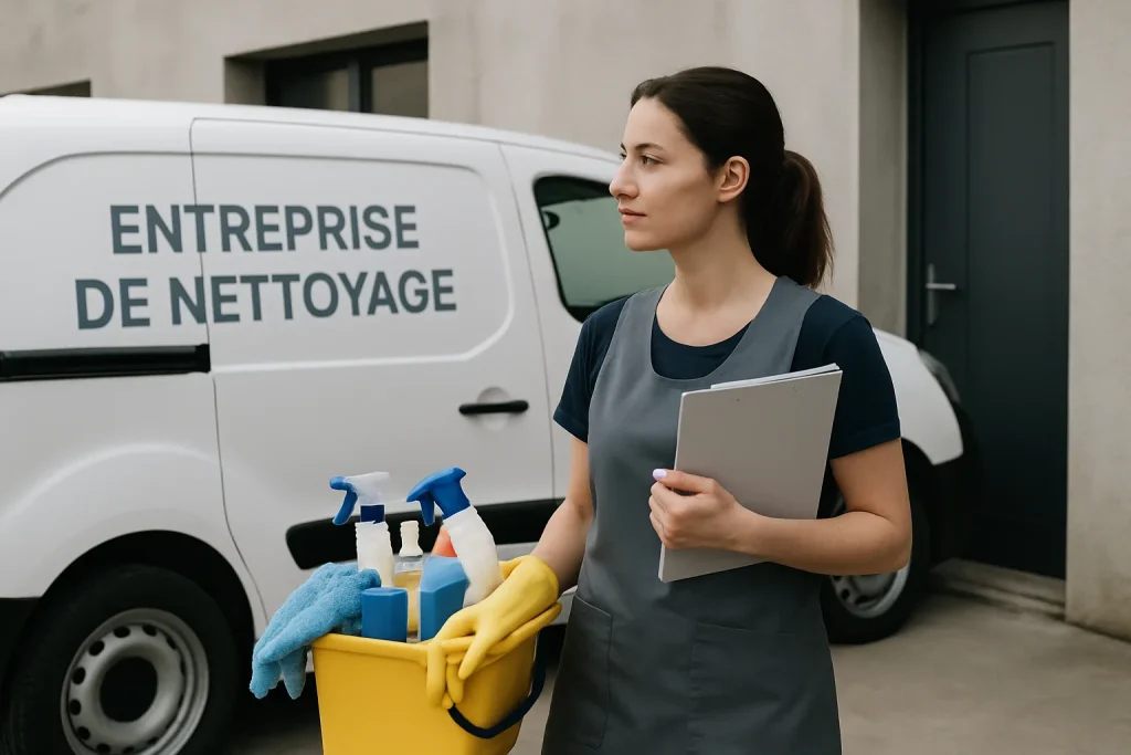 Bureau d'une entreprise de nettoyage à Erstein, montrant des produits de nettoyage et un environnement propre.