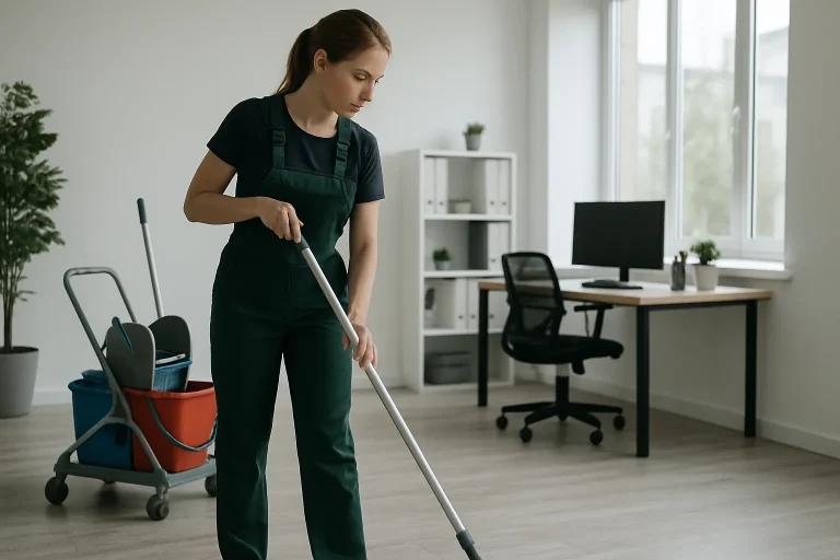 Un professionnel du nettoyage travaillant dans un bureau à Fegersheim, utilisant un équipement spécialisé.