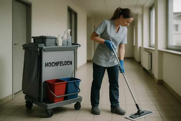 Équipe de nettoyage à Hochfelden s'occupant d'un bureau avec des équipements modernes.