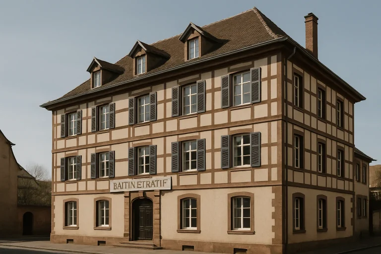 Bâtiment administratif à Colmar sous le ciel clair, architecture traditionnelle